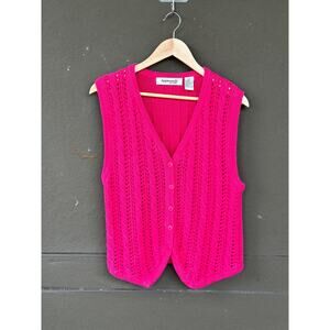Vintage Appleseed's Women's Small Pink Ramie Knit Sweater Vest Button Front